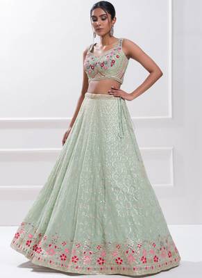 Pista Green Georgette Embroidered Lehenga Choli With Dupatta  2