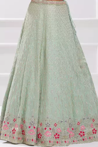 Pista Green Georgette Embroidered Lehenga Choli With Dupatta 