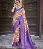 Purple Multicolour Printed Silk Blend Saree With Blouse Piece