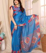 Firozi Printed  Chiffon Saree With Blouse Piece