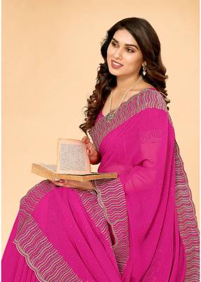 Pink Embellished Georgette Saree With Blouse Piece 2