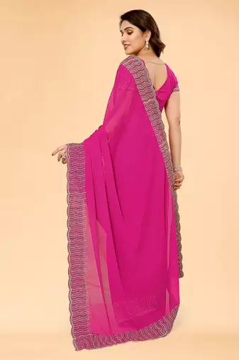 Pink Embellished Georgette Saree With Blouse Piece