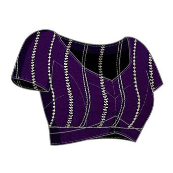 Purple Embellished::Embroidered Georgette Saree With Blouse Piece 5
