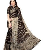 Black  Printed Chevron Chiffon Saree With Blouse Piece