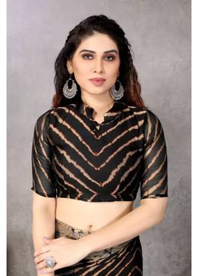 Black  Printed Chevron Chiffon Saree With Blouse Piece 2