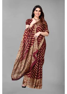 Maroon   Printed Chevron Chiffon Saree With Blouse Piece 1