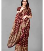 Maroon   Printed Chevron Chiffon Saree With Blouse Piece