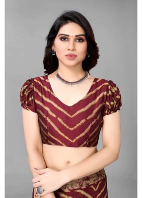 Maroon   Printed Chevron Chiffon Saree With Blouse Piece 2