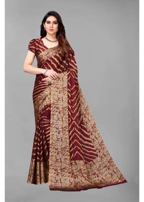 Maroon   Printed Chevron Chiffon Saree With Blouse Piece 3