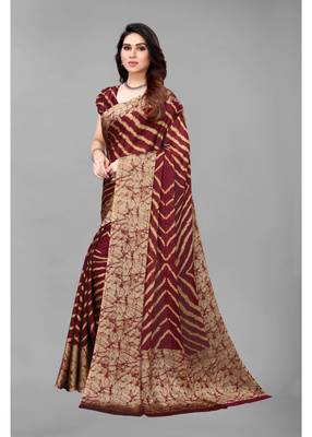 Maroon   Printed Chevron Chiffon Saree With Blouse Piece 4