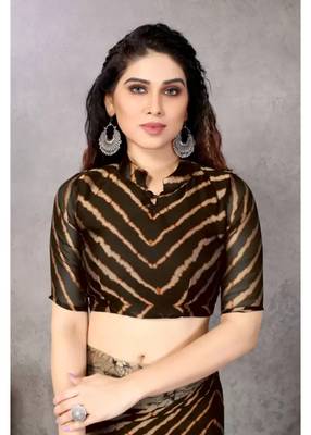 Coffee   Printed Chevron Chiffon Saree With Blouse Piece 2