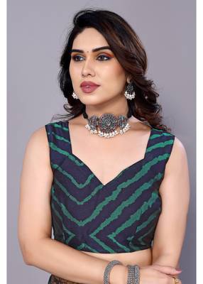 Peacock Blue   Printed Chevron Chiffon Saree With Blouse Piece 3