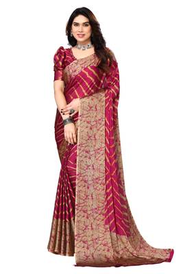 Cherry  Printed Chevron Chiffon Saree With Blouse Piece 1