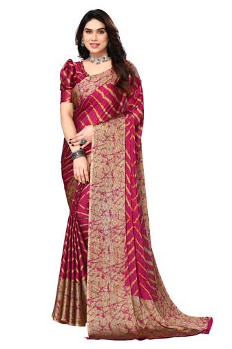 Cherry  Printed Chevron Chiffon Saree With Blouse Piece