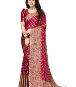 Cherry  Printed Chevron Chiffon Saree With Blouse Piece