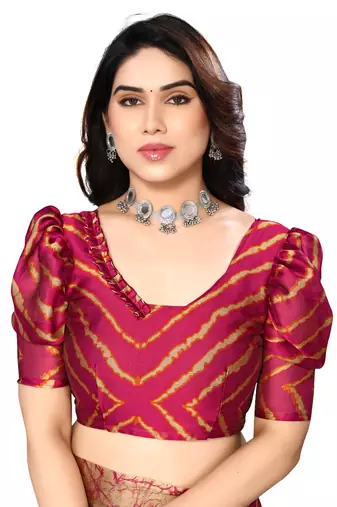 Cherry  Printed Chevron Chiffon Saree With Blouse Piece