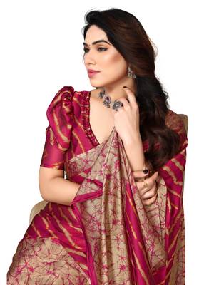 Cherry  Printed Chevron Chiffon Saree With Blouse Piece 3