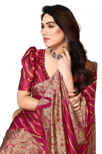 Cherry  Printed Chevron Chiffon Saree With Blouse Piece
