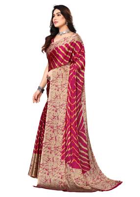 Cherry  Printed Chevron Chiffon Saree With Blouse Piece 4
