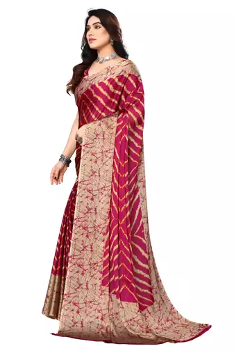 Cherry  Printed Chevron Chiffon Saree With Blouse Piece