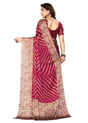 Cherry  Printed Chevron Chiffon Saree With Blouse Piece 5
