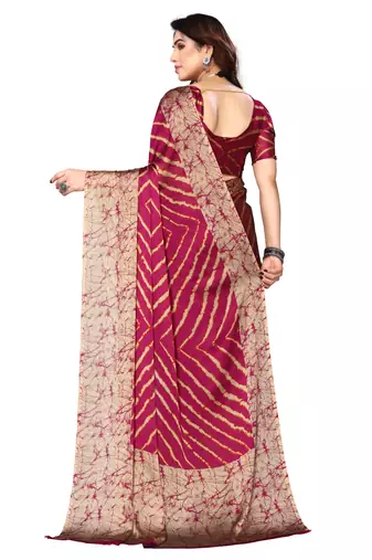 Cherry  Printed Chevron Chiffon Saree With Blouse Piece