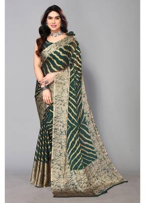 Bottale Green   Printed Chevron Chiffon Saree With Blouse Piece 1