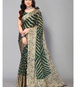Bottale Green   Printed Chevron Chiffon Saree With Blouse Piece