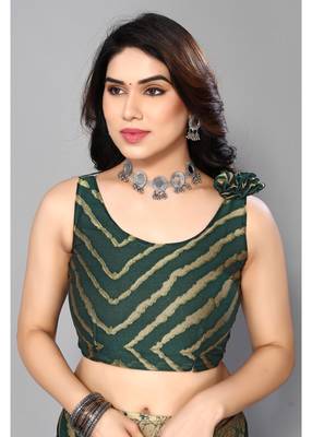 Bottale Green   Printed Chevron Chiffon Saree With Blouse Piece 2