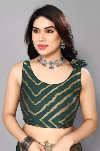Bottale Green   Printed Chevron Chiffon Saree With Blouse Piece