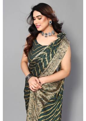 Bottale Green   Printed Chevron Chiffon Saree With Blouse Piece 3