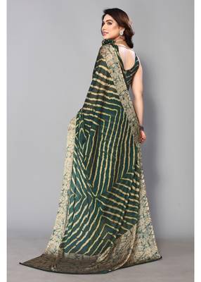 Bottale Green   Printed Chevron Chiffon Saree With Blouse Piece 4