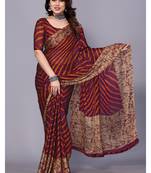 Orange Purple   Printed Chevron Chiffon Saree With Blouse Piece