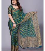 Lemon  Yellow  Printed Chevron Chiffon Saree With Blouse Piece