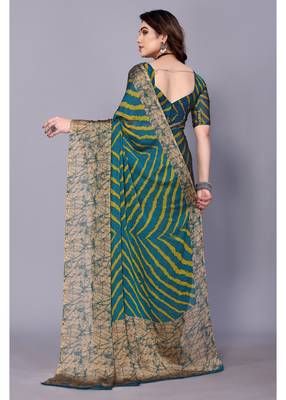 Lemon  Yellow  Printed Chevron Chiffon Saree With Blouse Piece 2