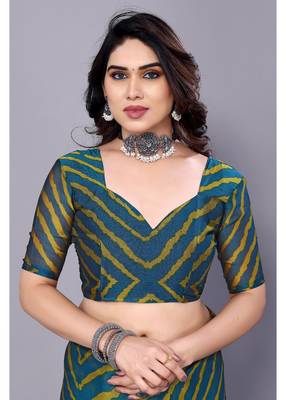 Lemon  Yellow  Printed Chevron Chiffon Saree With Blouse Piece 3