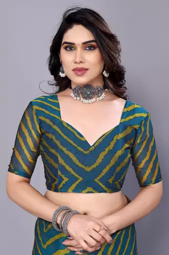 Lemon  Yellow  Printed Chevron Chiffon Saree With Blouse Piece