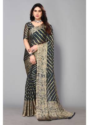 Morpeach   Printed Chevron Chiffon Saree With Blouse Piece 1
