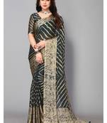 Morpeach   Printed Chevron Chiffon Saree With Blouse Piece