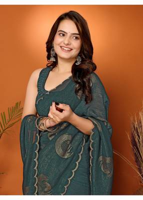 Green Embellished Tissue Saree With Blouse Piece 3