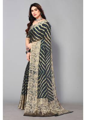Morpeach   Printed Chevron Chiffon Saree With Blouse Piece 2