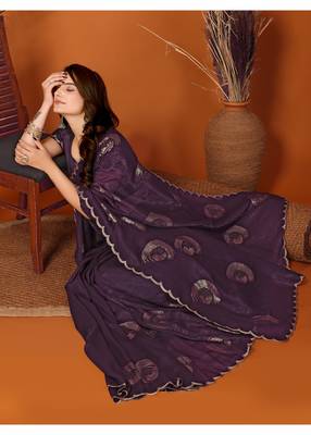 Purple Embellished Tissue Saree With Blouse Piece 2