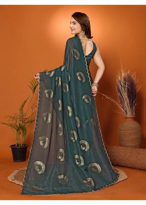 Green Embellished Tissue Saree With Blouse Piece 4