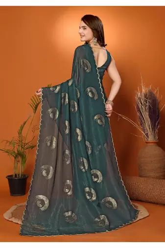 Green Embellished Tissue Saree With Blouse Piece