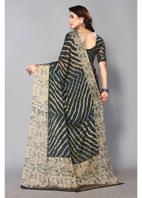 Morpeach   Printed Chevron Chiffon Saree With Blouse Piece 3