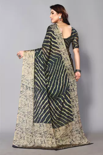 Morpeach   Printed Chevron Chiffon Saree With Blouse Piece