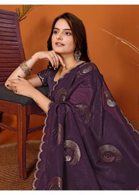 Purple Embellished Tissue Saree With Blouse Piece 3