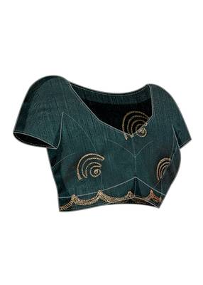 Green Embellished Tissue Saree With Blouse Piece 5