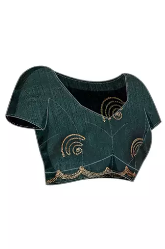 Green Embellished Tissue Saree With Blouse Piece