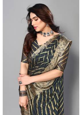 Morpeach   Printed Chevron Chiffon Saree With Blouse Piece 4
